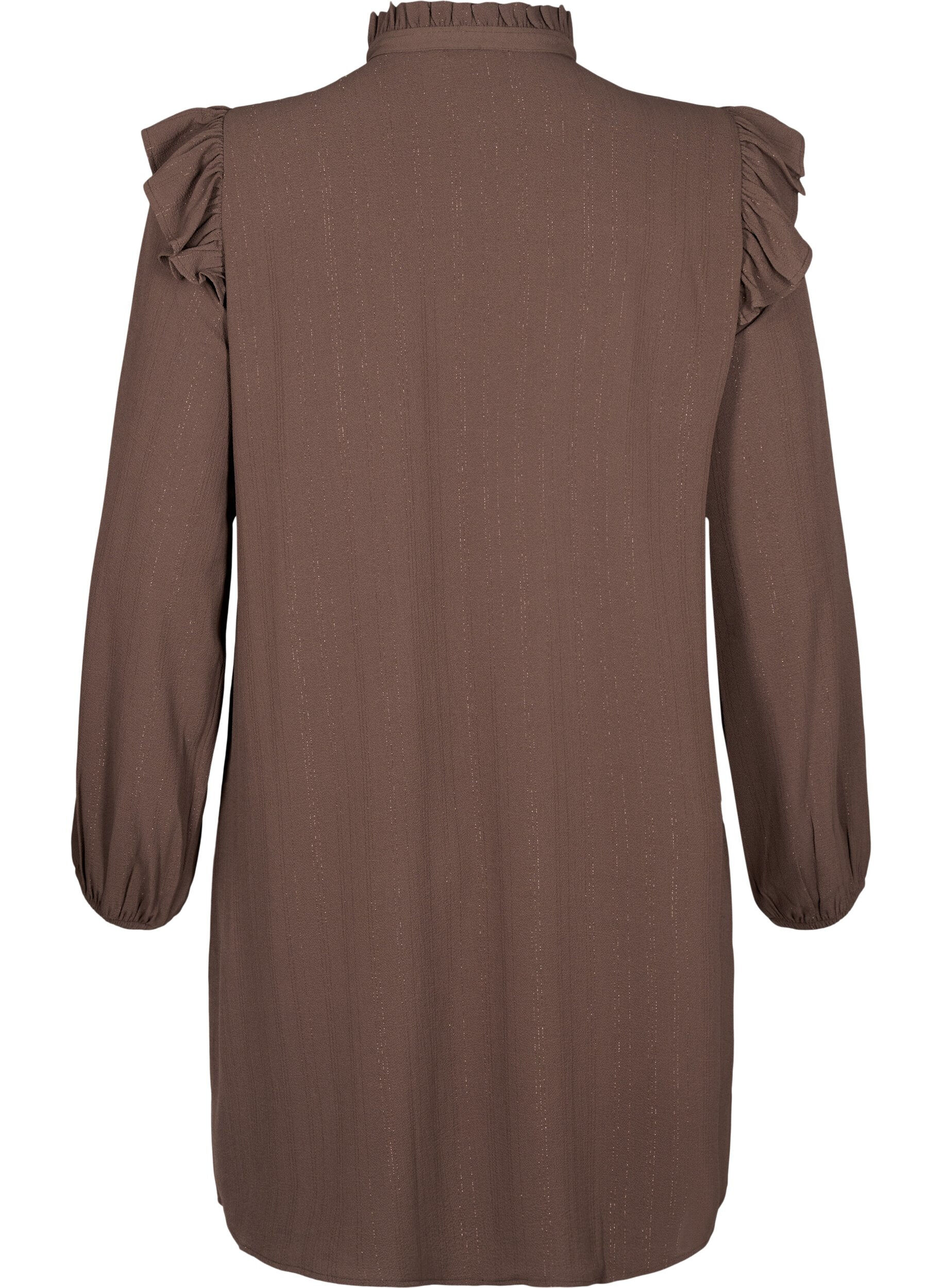 Zizzi Kort kl&auml;nning med volanger och glitter, Brun, Packshot image number 1