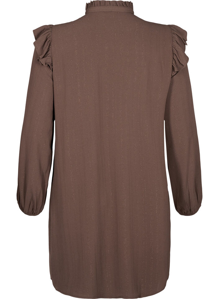 Kort klänning med volanger och glitter, Brun, Packshot image number 1