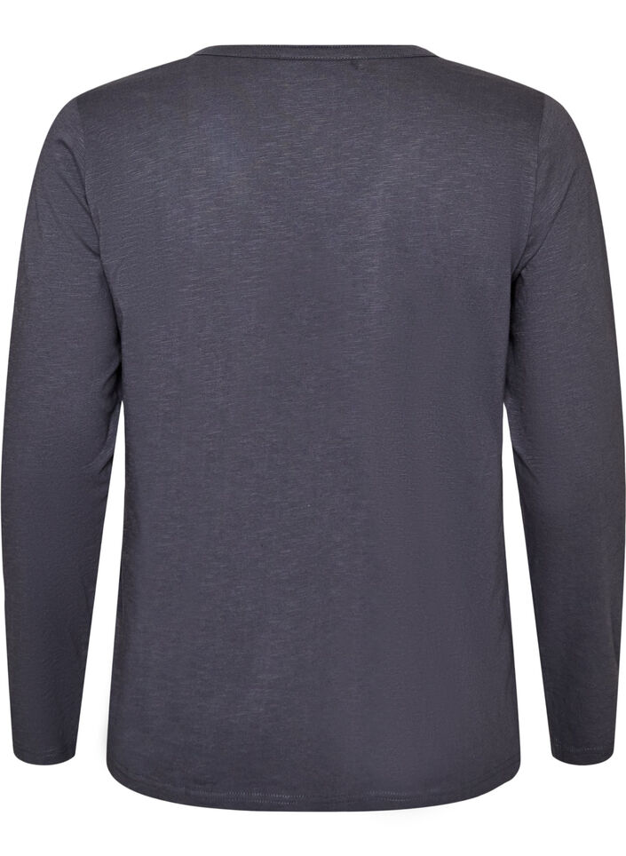 L&aring;ng&auml;rmad t-shirt med v-ringning och knappar, Bl&aring;, Packshot image number 1