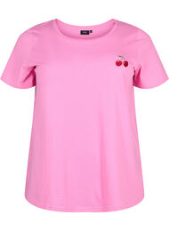 T-shirt i bomull med broderade körsbär, Roseb. W. CherryEMB., Packshot