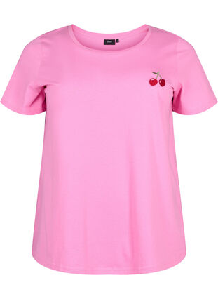T-shirt i bomull med broderade körsbär, Roseb. W. CherryEMB., Packshot image number 0