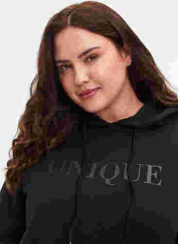 Sweatshirtklänning med huva och slits, Black, Model image number 2