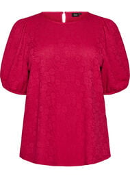 Blus med struktur och korta &auml;rmar, Rosa