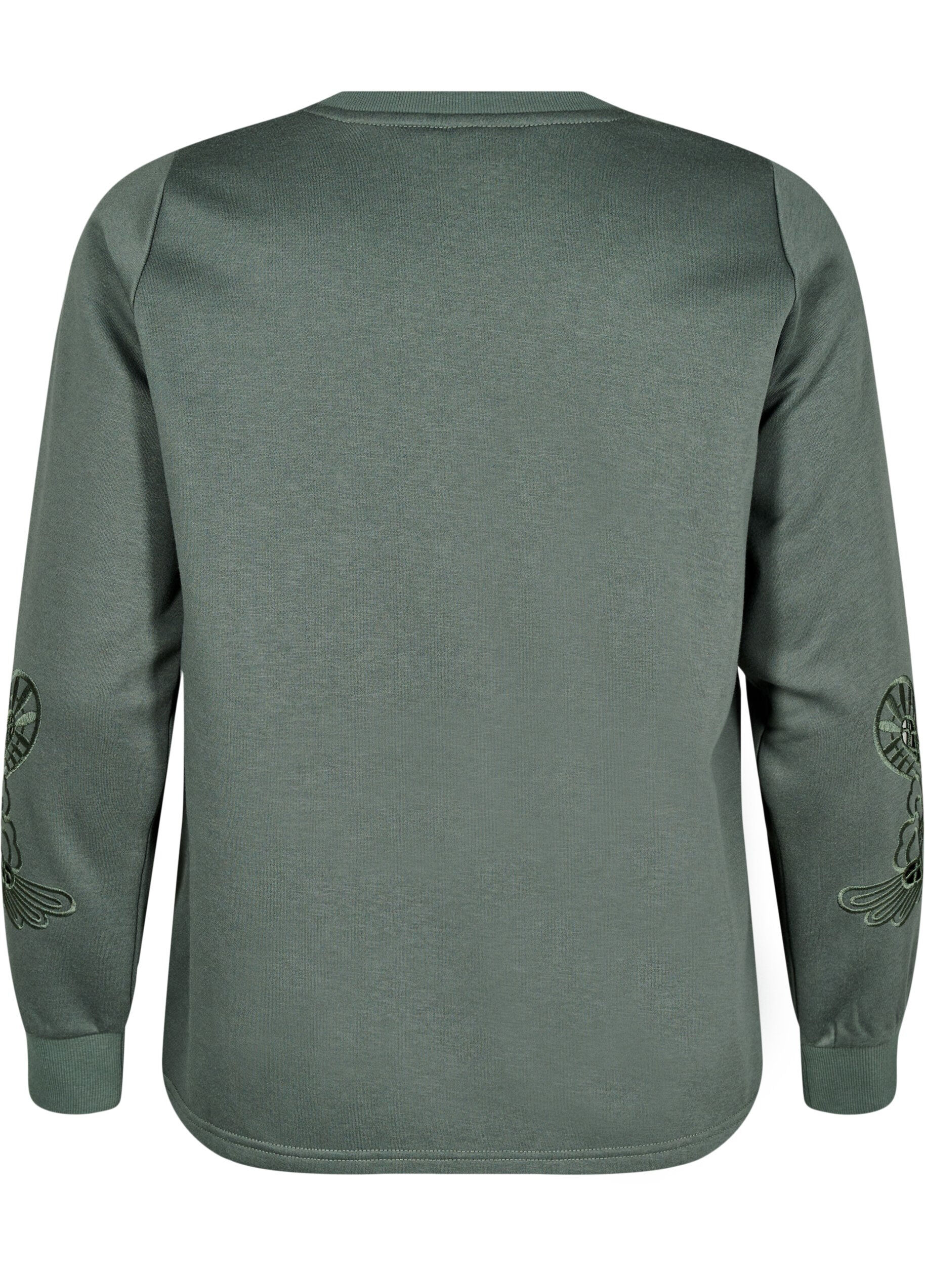 Zizzi Sweatshirt med broderade utsk&auml;rningar, Thyme, Packshot image number 1