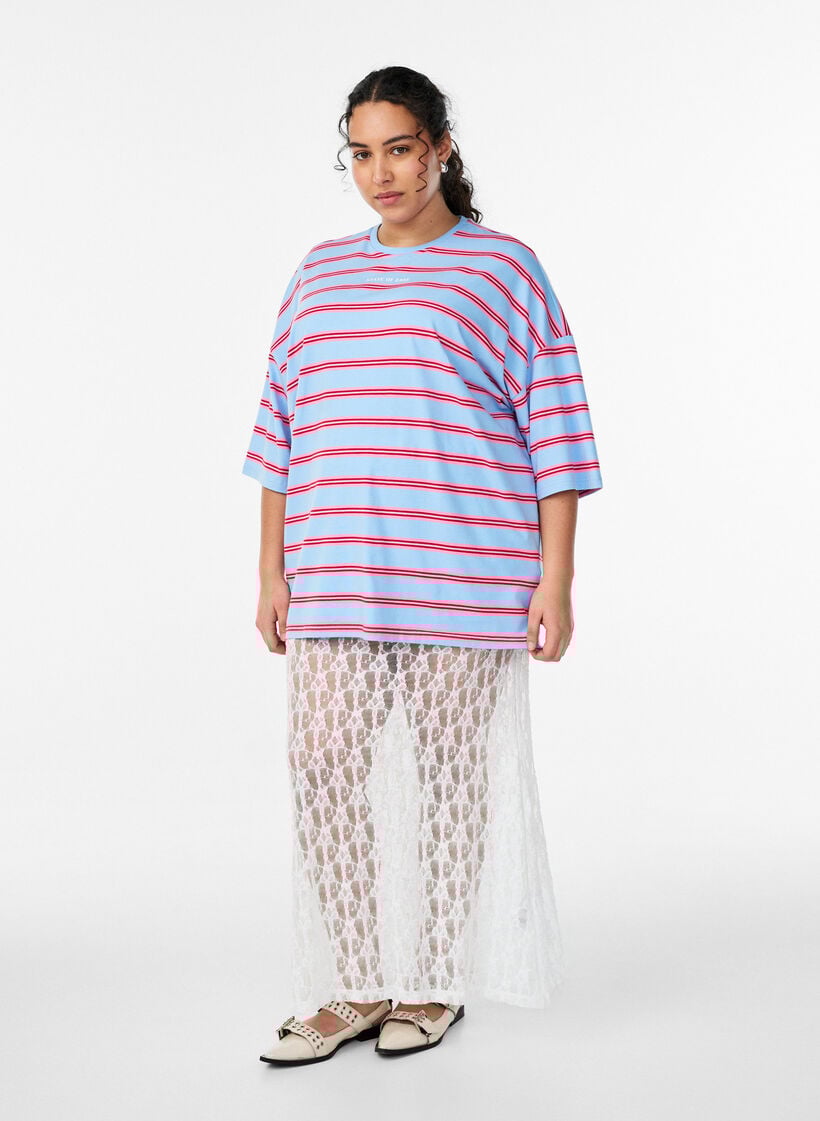 L&aring;ng genomskinlig kjol i spets, Vit, Model image number 1