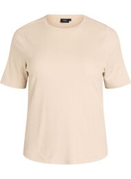 Ribbad bas-T-shirt med rund hals, Beige