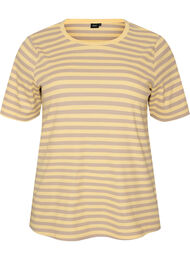 Randig t-shirt med ribbad struktur, Gul