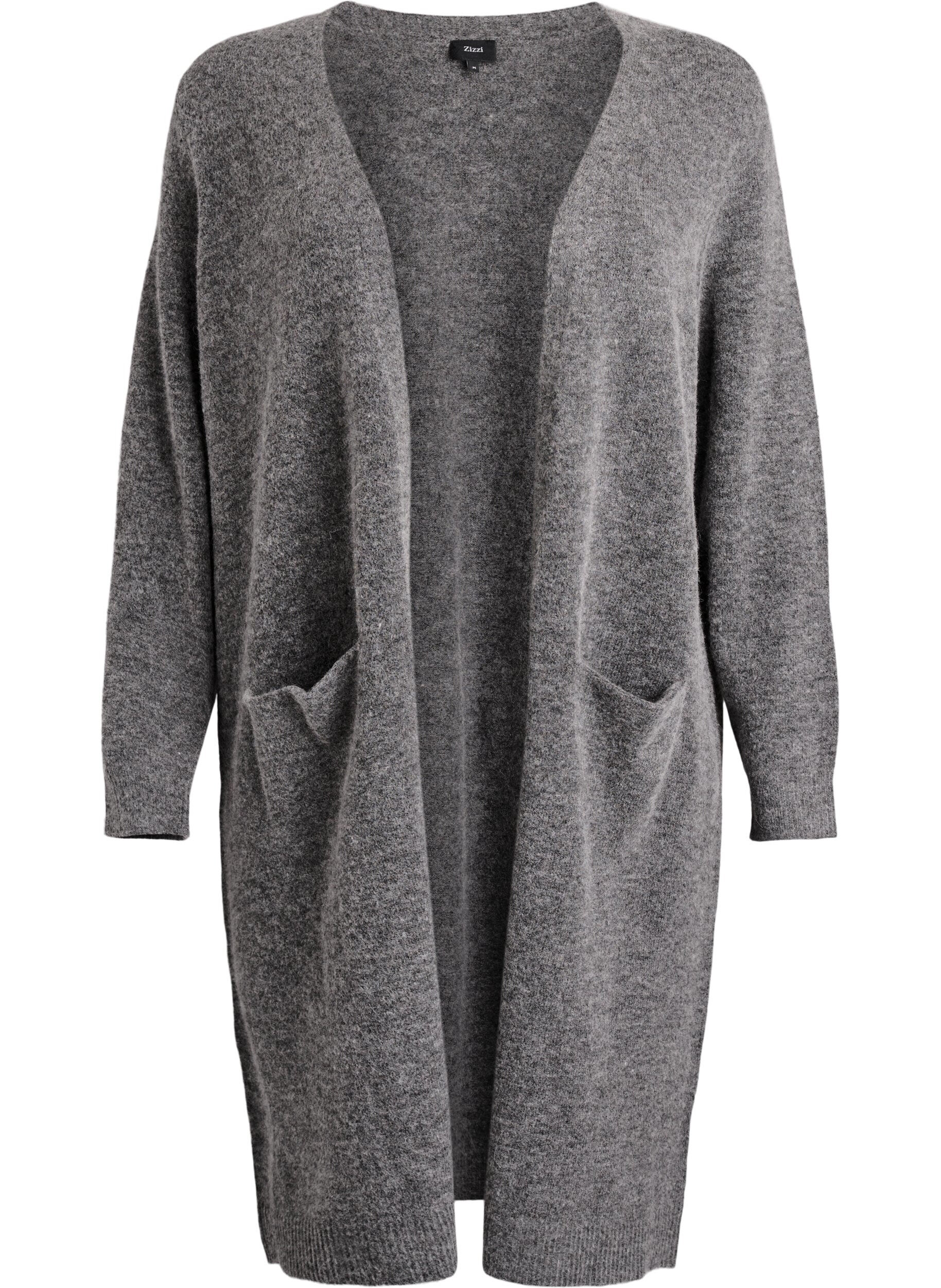 L&aring;ng stickad kofta med ull och alpacka