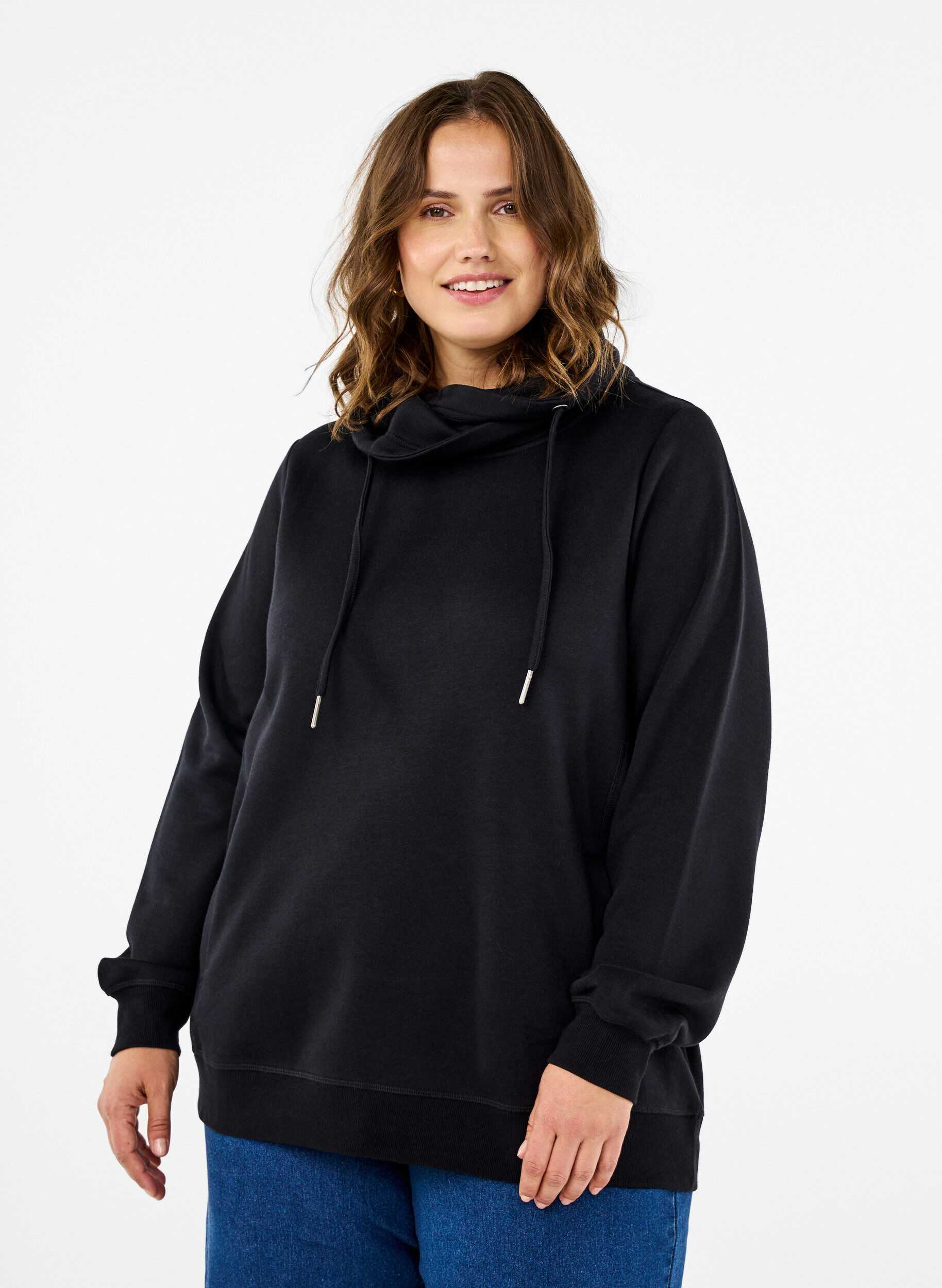 Zizzi FLASH - Sweatshirt med h&ouml;g krage, Black, Model image number 0