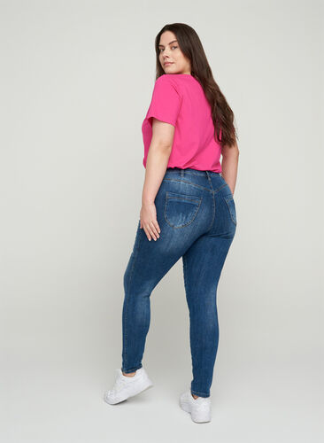 Amy Jeans med slitna detaljer, Blue denim, Model image number 1