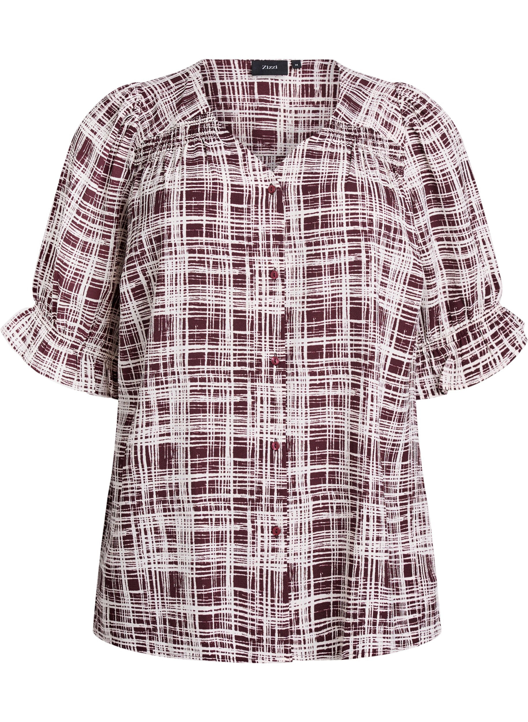 Zizzi Skjortblus med halvl&aring;nga &auml;rmar, M&ouml;rk Bordeaux, Packshot image number 0