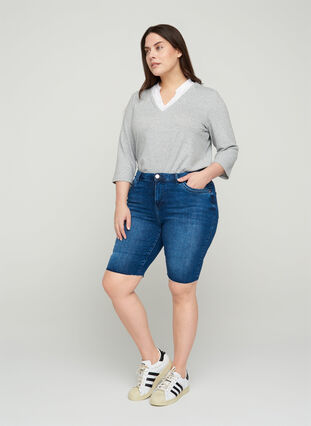 Amy jeansshorts med hög midja, Blue denim, Model image number 0