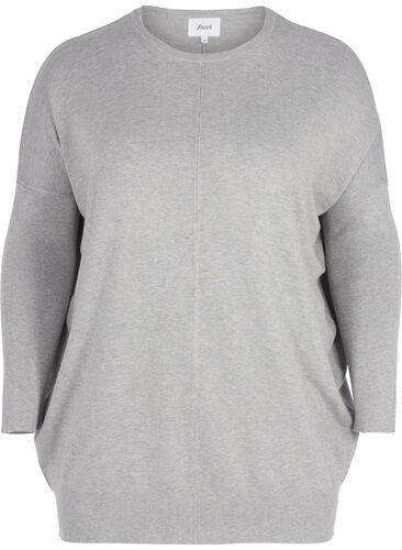 Lös stickad tröja med ribbkanter, Light Grey Melange, Packshot image number 0