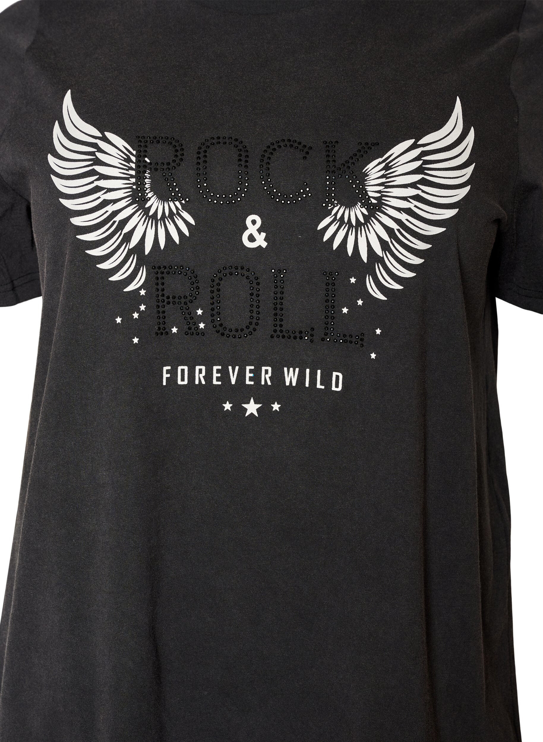 ZizziT-shirt i ekologisk bomull med tryck, Svart, Packshot image number 2