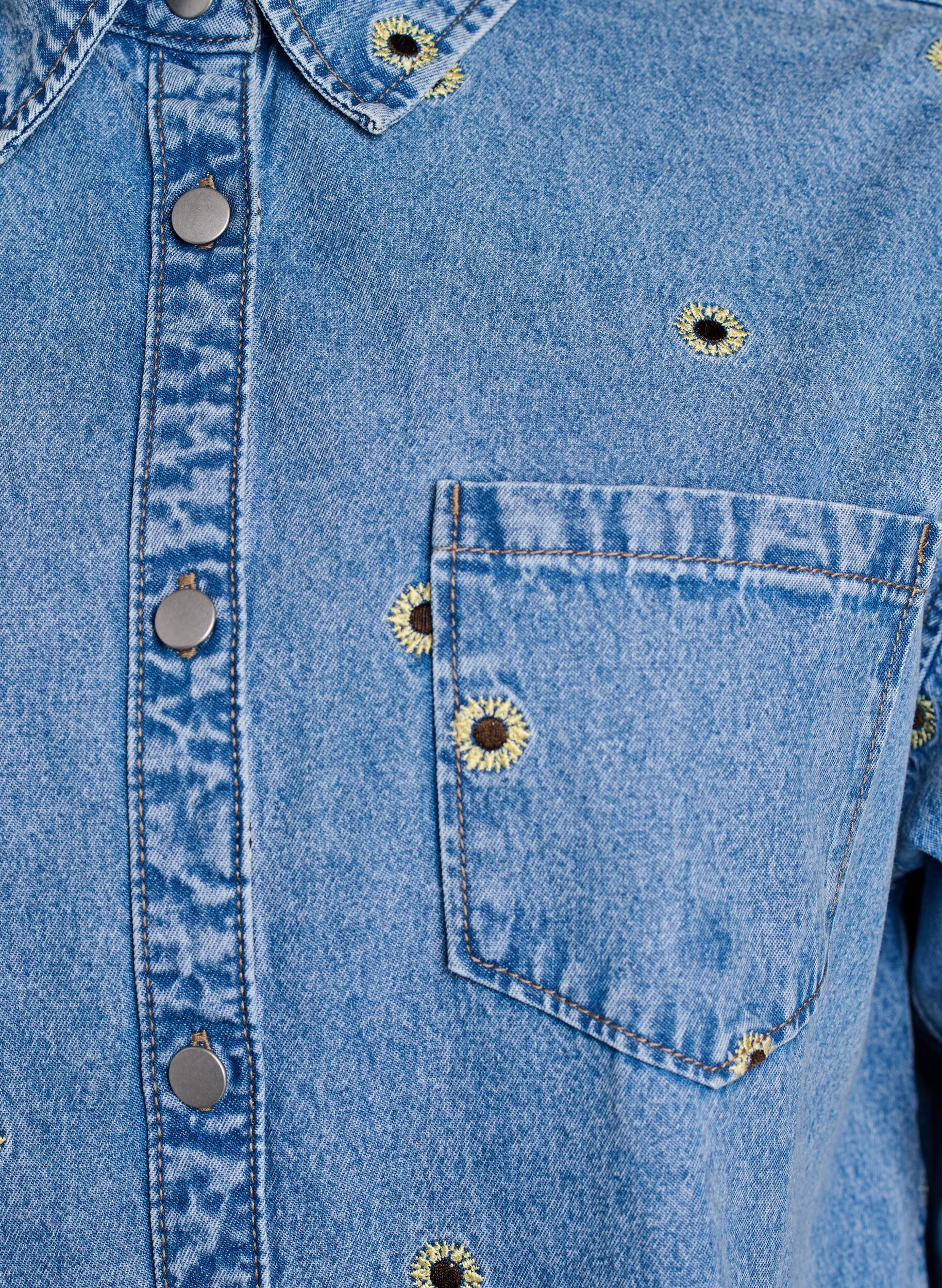 Zizzi Denimskjorta med broderade jordgubbar, Bl&aring;, Packshot image number 2