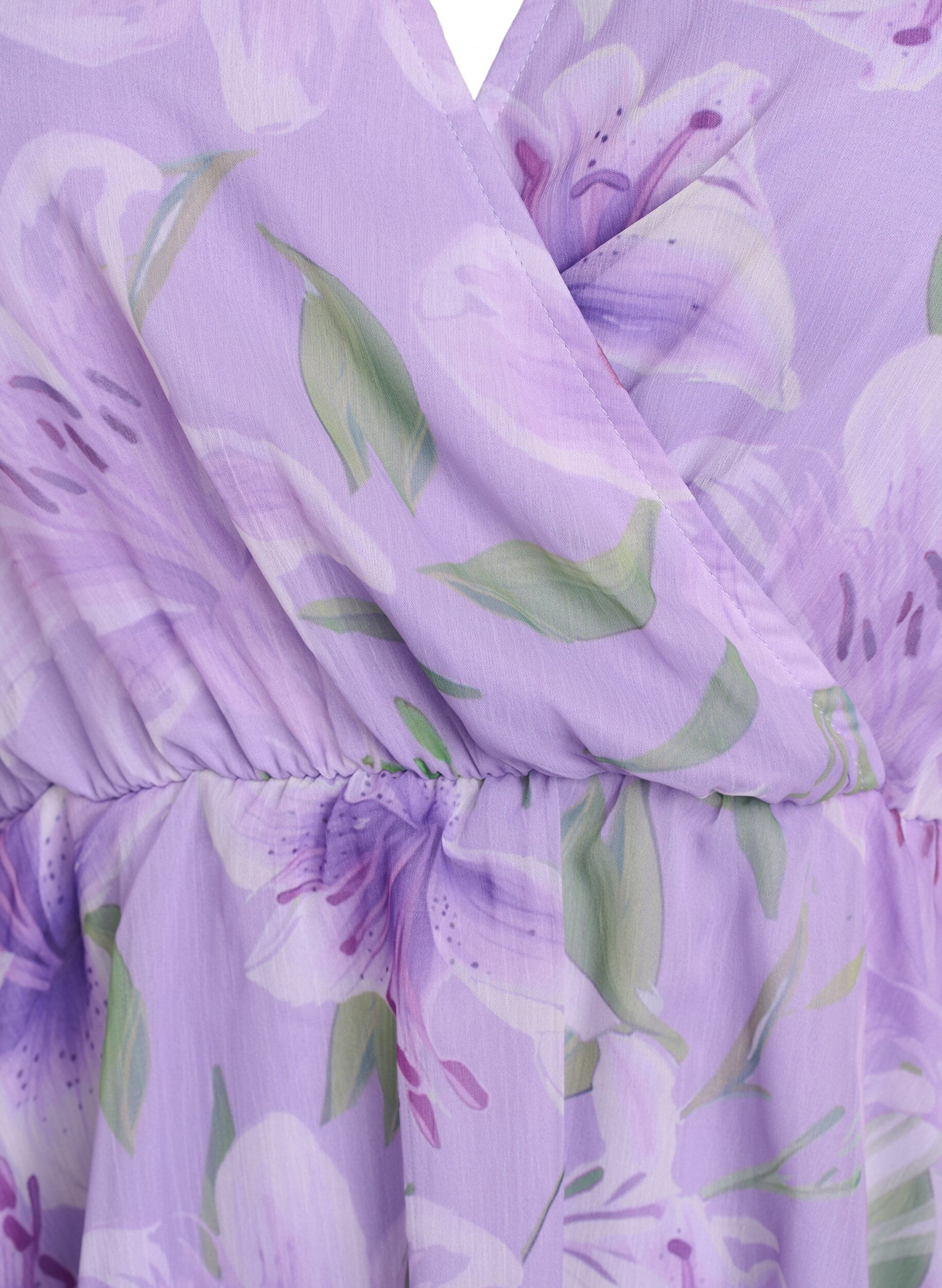 ZizziBlus i chiffong med blommor och korta &auml;rmar, Lila, Packshot image number 2