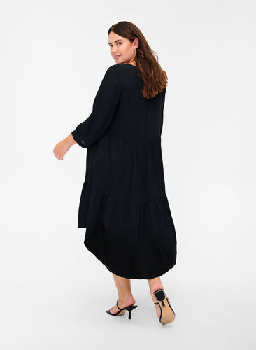 A-linjeformad viskosklänning med 3/4-ärmar, Black, Model image number 1
