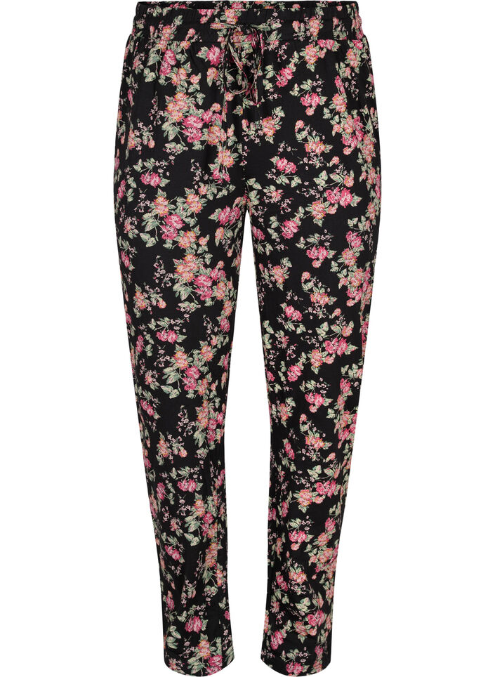 Pyjamasbyxor i bomull, Black Pink Oran Flow, Packshot image number 0