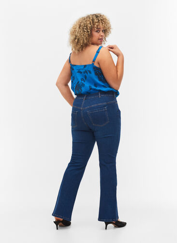 Ellen bootcut jeans med hög midja, Dark Blue, Model image number 1