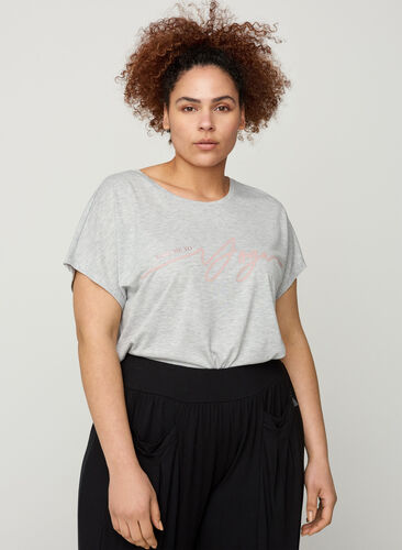 Tränings-t-shirt med tryck på bröstet, Light Grey Melange, Model image number 0