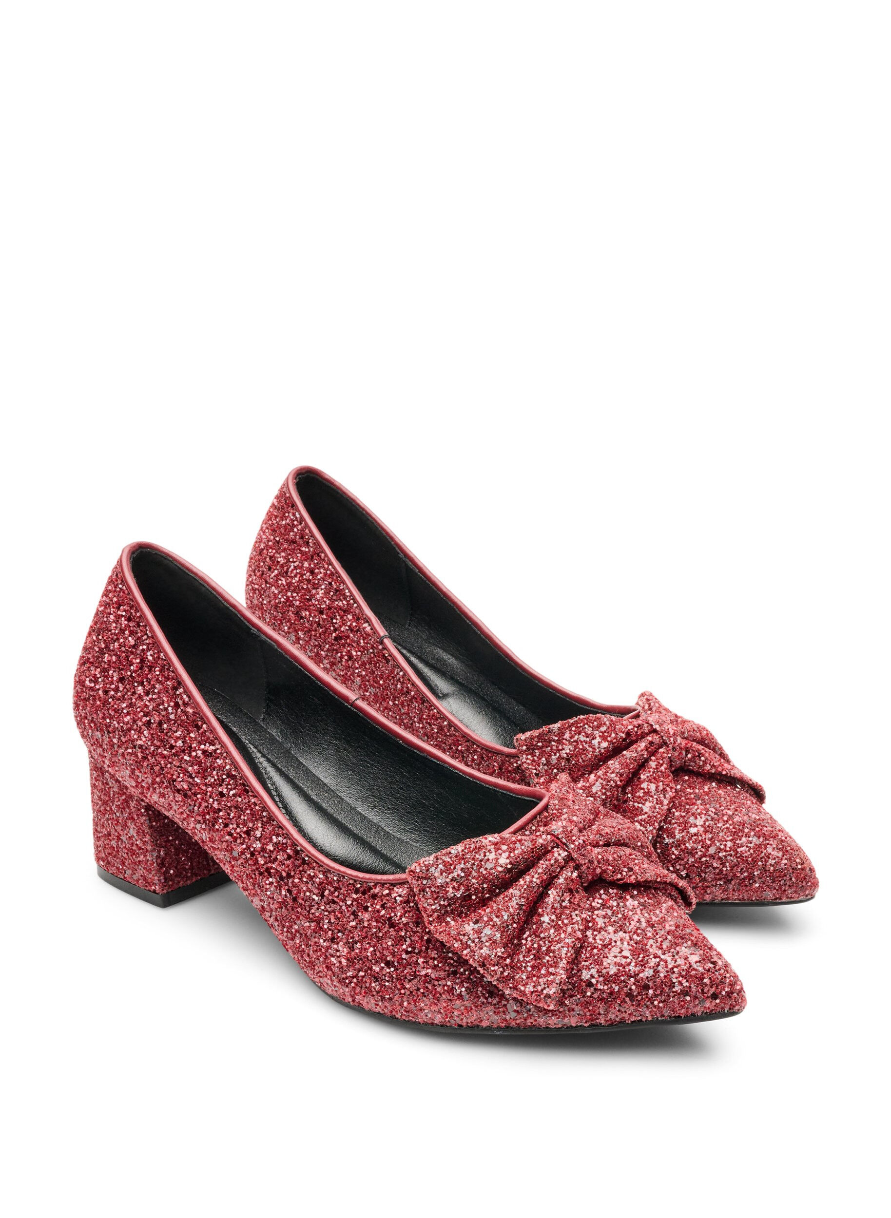 ZizziGlittrig pumps med rosett, R&ouml;d, Packshot image number 1