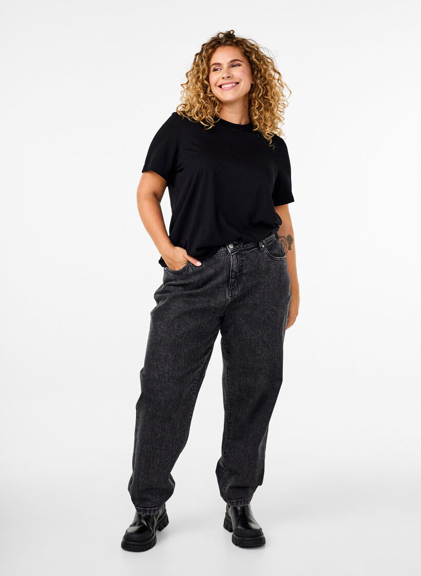 Enkel t-shirt i bomull med rund halsringning, Svart, Model image number 1