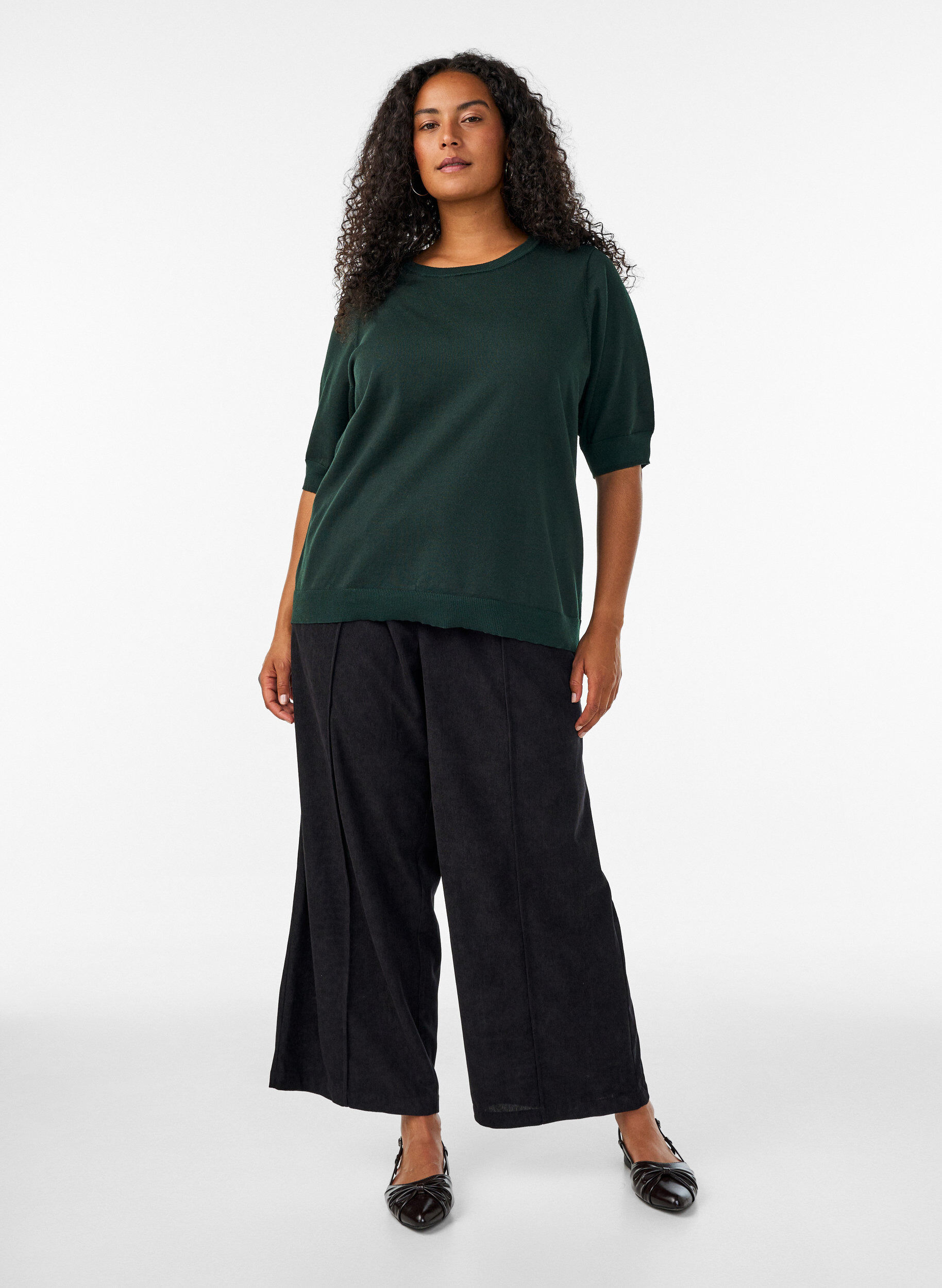 ZizziFinstickad blus med korta &auml;rmar, Gr&ouml;n, Model image number 1