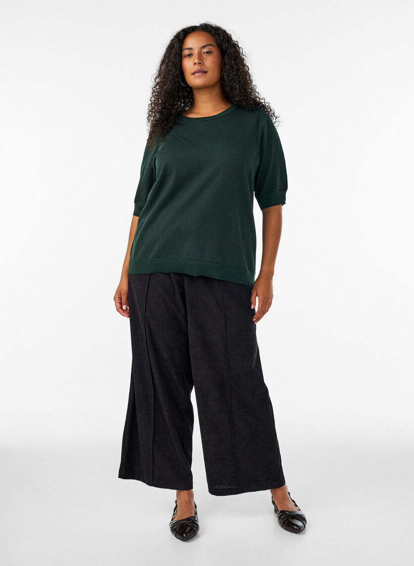 Finstickad blus med korta &auml;rmar, Gr&ouml;n, Model image number 1