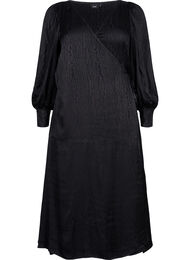 Långärmad viskosklänning med ton-i-ton mönster, Black