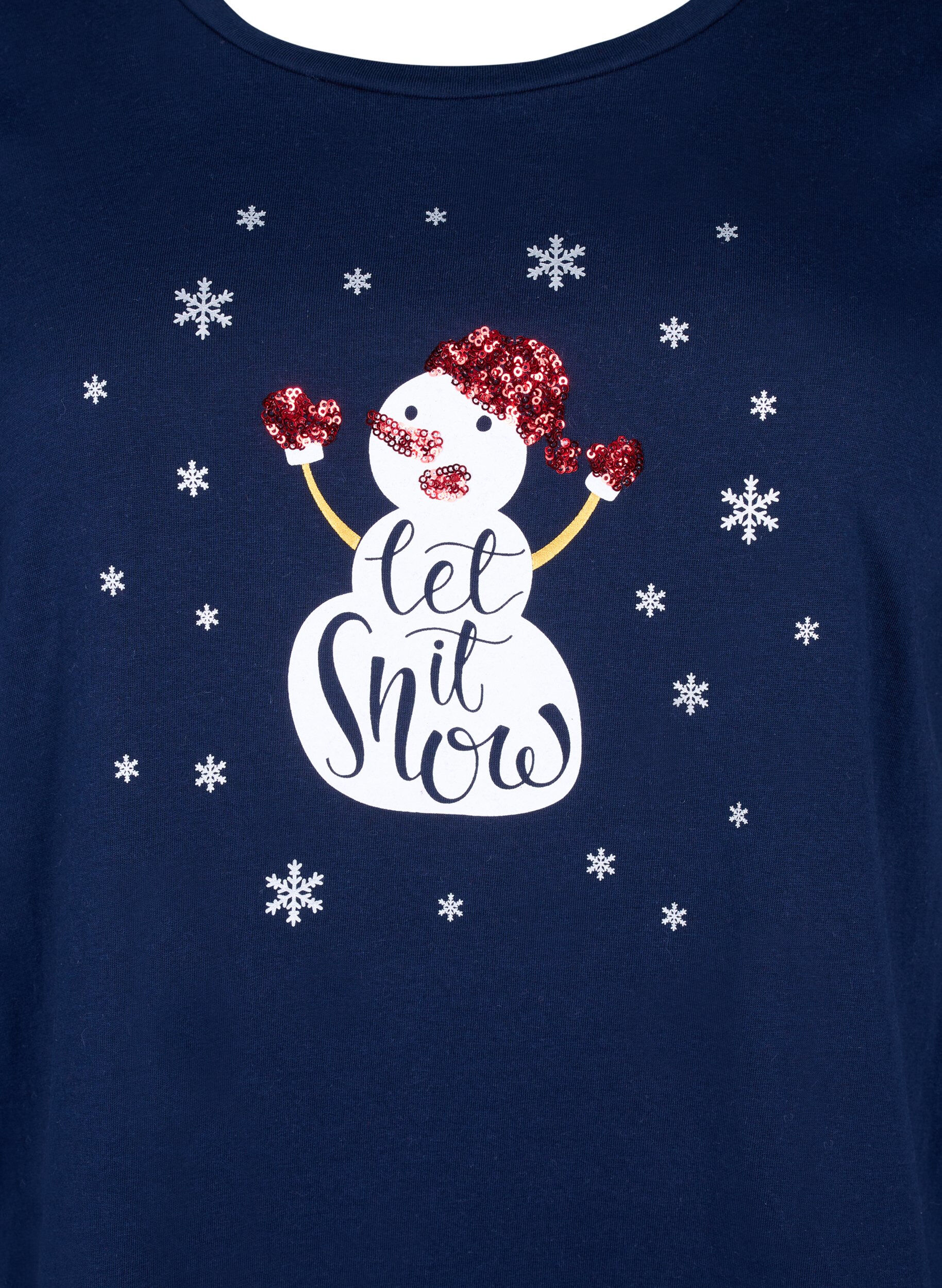 Zizzi Jul-t-shirtar i 100% bomull, Navy B. w. LetItSnow, Packshot image number 2