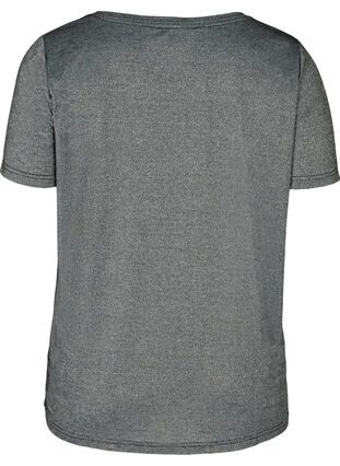 Kortärmad t-shirt med glitter, Black w Silver , Packshot image number 1