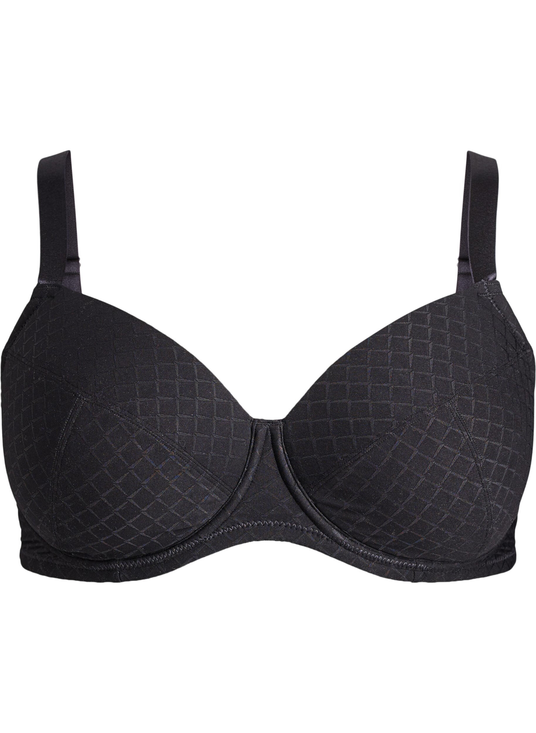 ZizziVadderad BH i mikrofiber med rutigt m&ouml;nster, Svart, Packshot image number 0