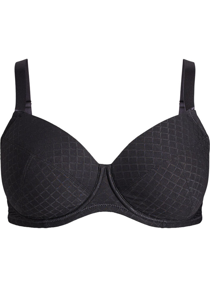 Vadderad BH i mikrofiber med rutigt m&ouml;nster, Svart, Packshot image number 0