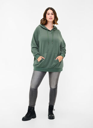 Sweatshirt med huva och ficka, Thyme, Model image number 2
