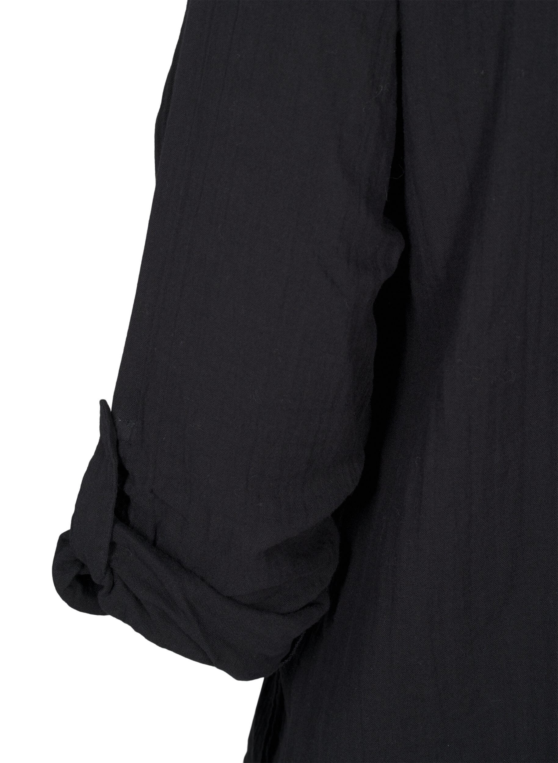 Zizzi Bomullsblus med broderie anglaise och trekvarts&auml;rm, Black, Packshot image number 3