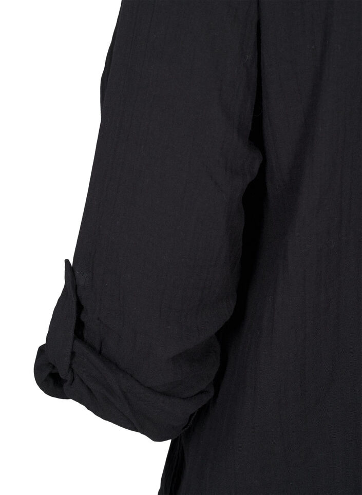 Bomullsblus med broderie anglaise och trekvartsärm, Black, Packshot image number 3