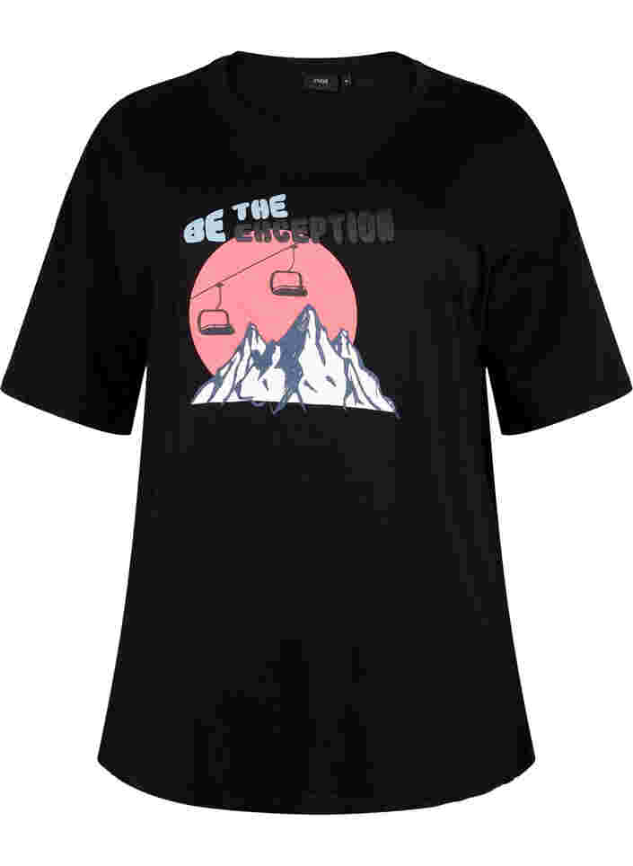 T-shirt i bomull med tryck, Black/Dubarry, Packshot image number 0
