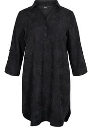 Sammetsklänning med 3/4 ärmar och knappar, Black, Packshot