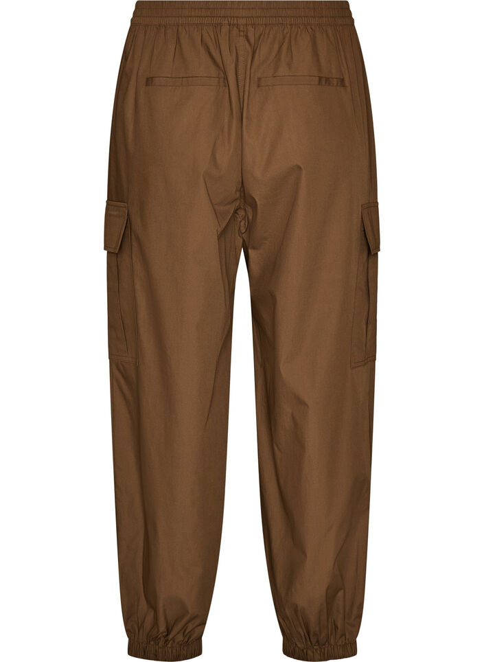 Cargobyxor i bomull med ballongben, Brun, Packshot image number 1