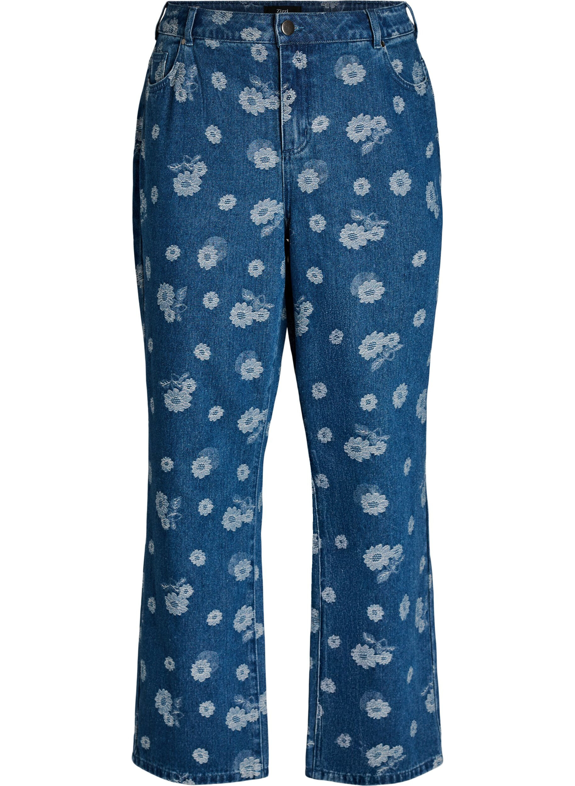 Zizzi Gemma blommiga jeans med h&ouml;g midja, Bl&aring;, Packshot image number 0
