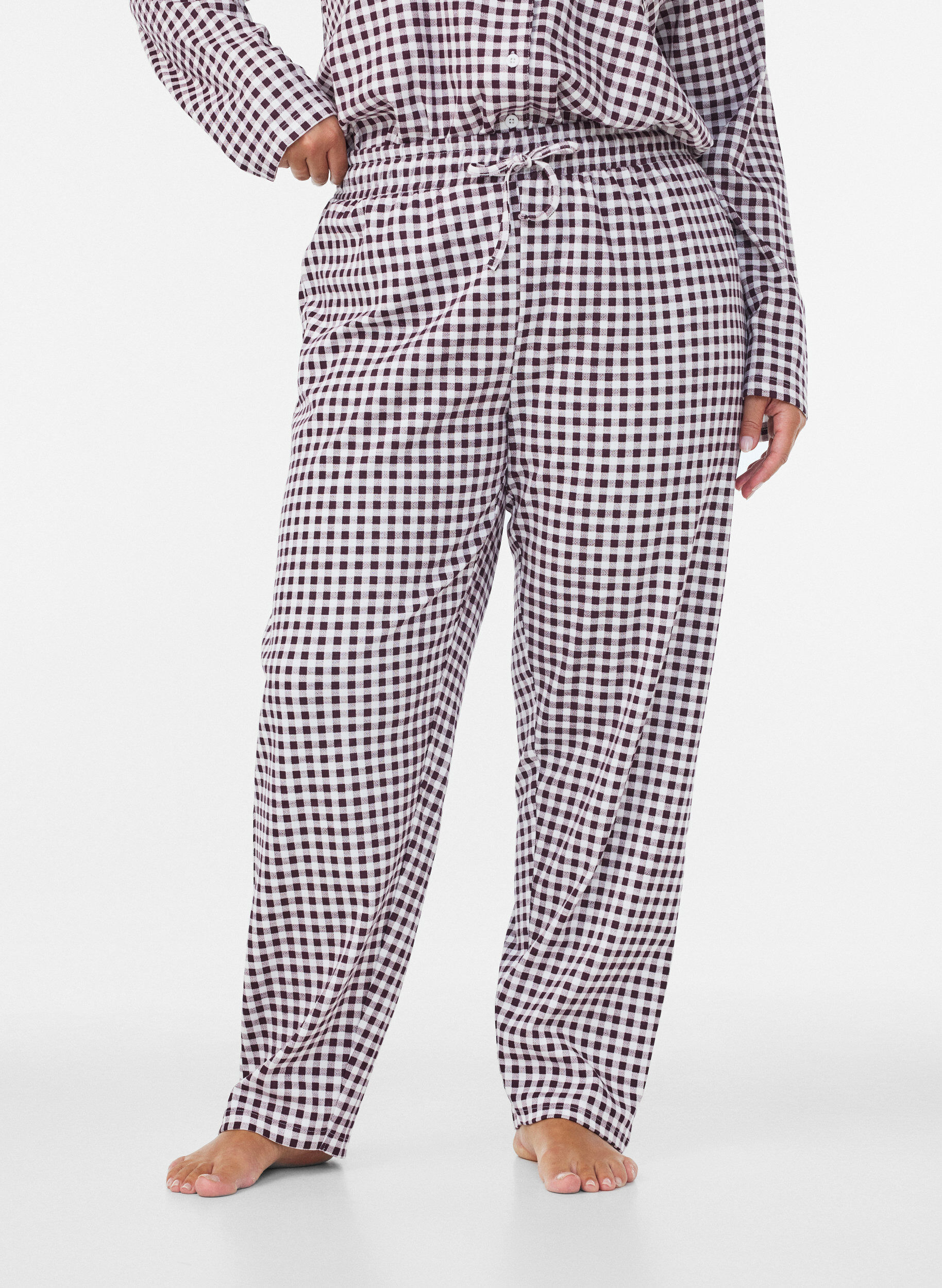 ZizziPyjamasbyxor i bomull med h&ouml;g midja, R&ouml;d, Model image number 2