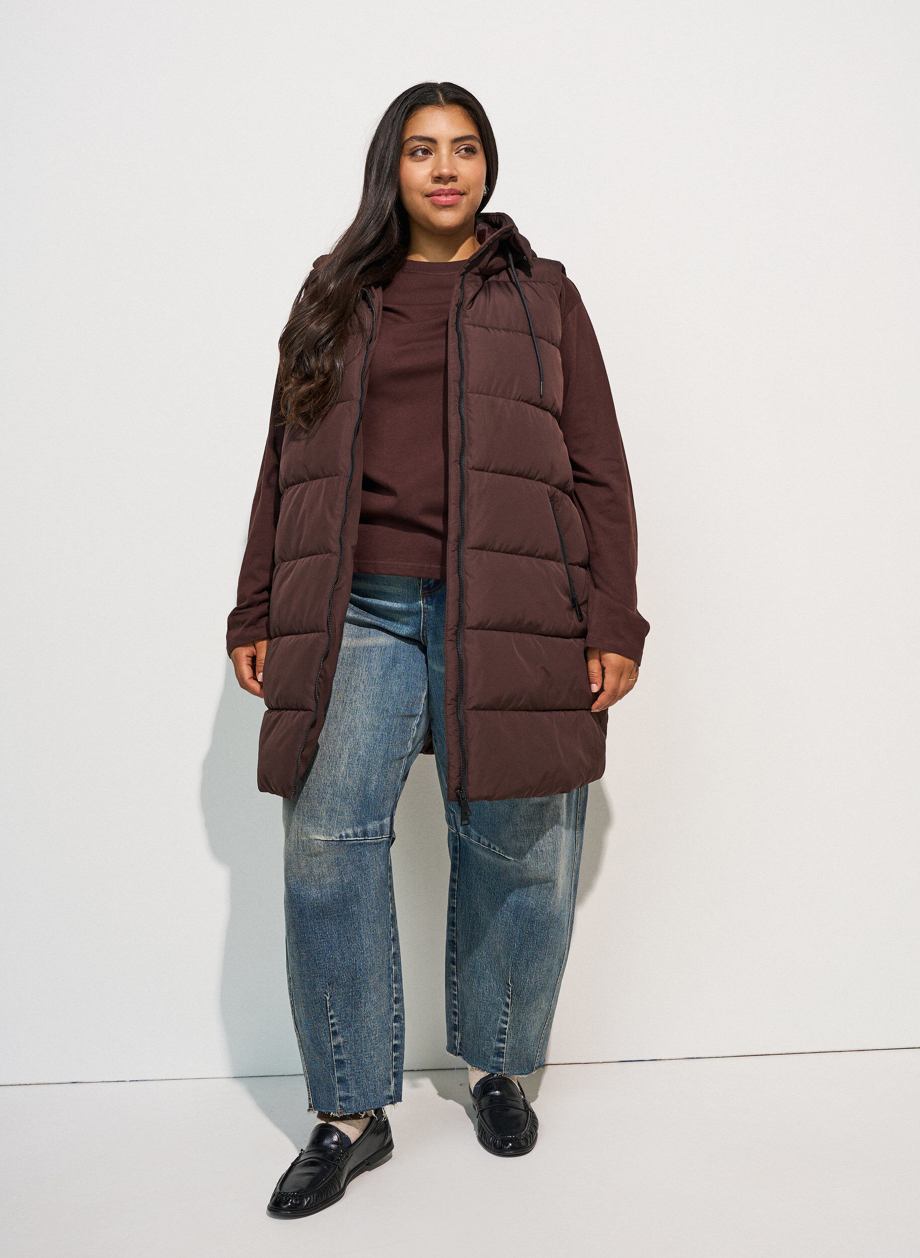 ZizziL&aring;ng v&auml;st med huva och fickor, Brun, Model image number 0