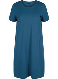 Kortärmad klänning i bomull med slits, Majolica Blue