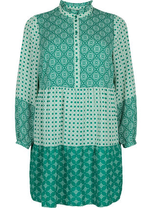 A-linjeformad klänning med mönster och skärning, Green AOP, Packshot image number 0