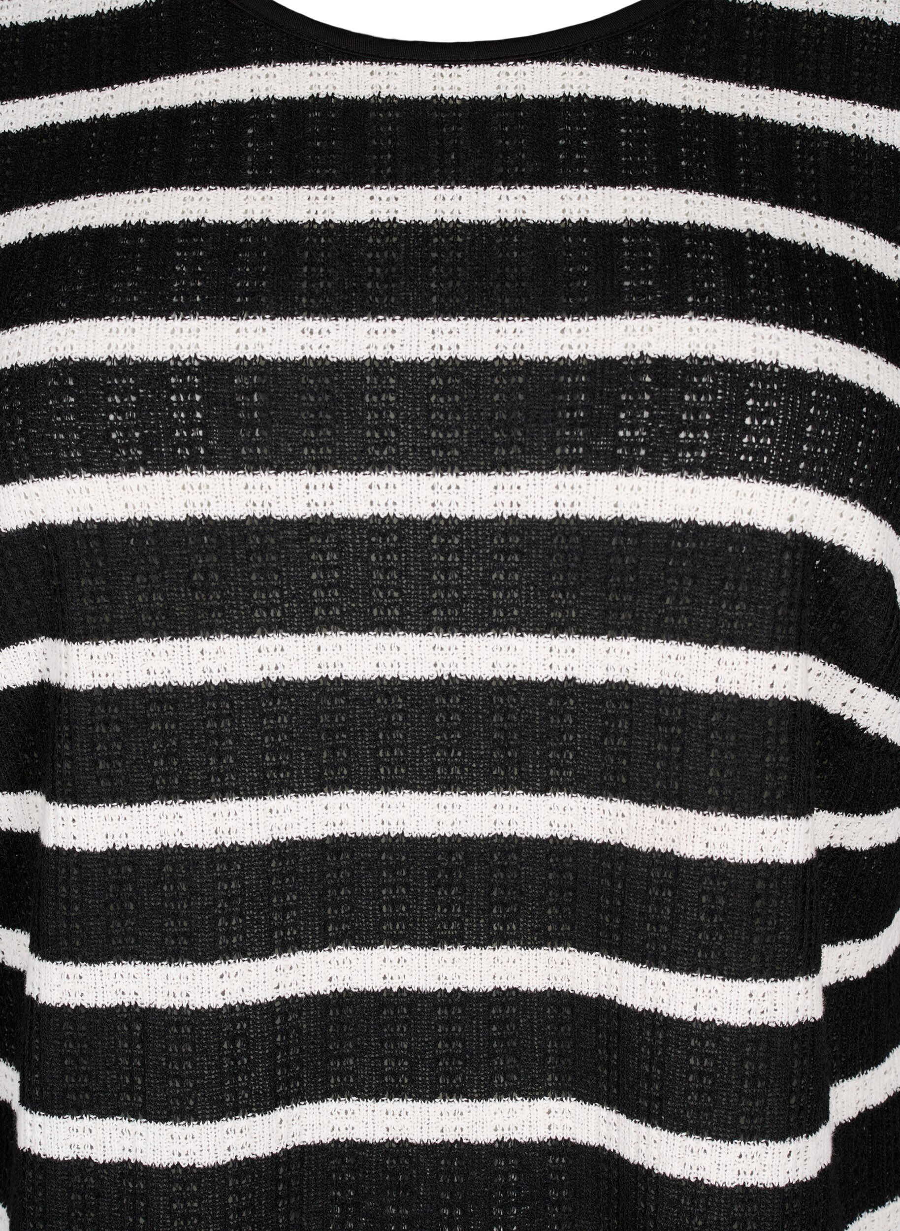 Zizzi Blus med r&auml;nder och l&aring;ng &auml;rm, Black Sand Stripe, Packshot image number 2