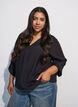 Blus med ballongeffekt och chiffongdetaljer, Svart, Model image number 0