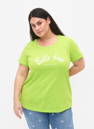 T-shirt i bomull med tryck, Lime Green w. Bella, Model image number 0