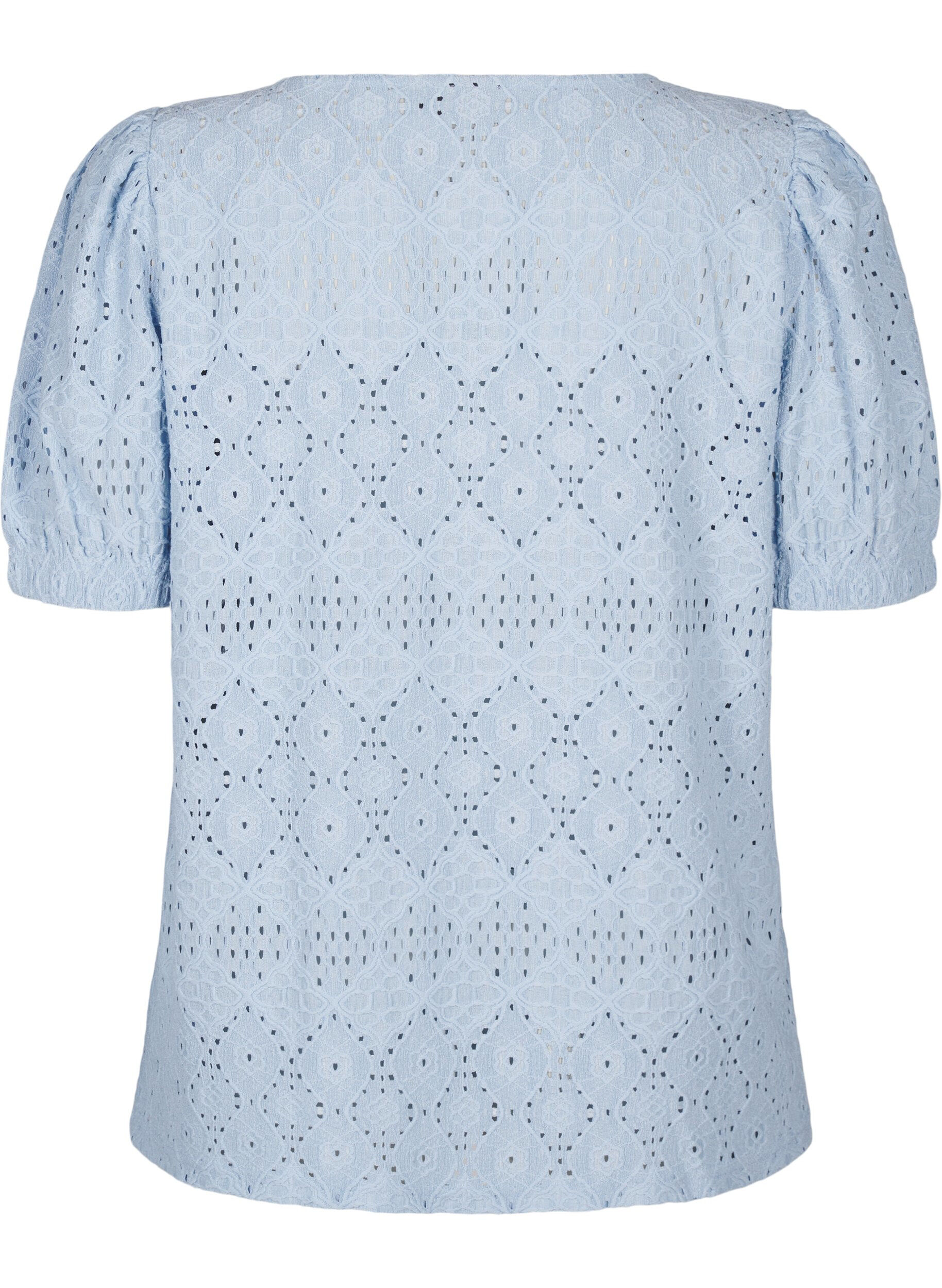 ZizziKort&auml;rmad blus med spetsm&ouml;nster, Cashmere Blue, Packshot image number 1