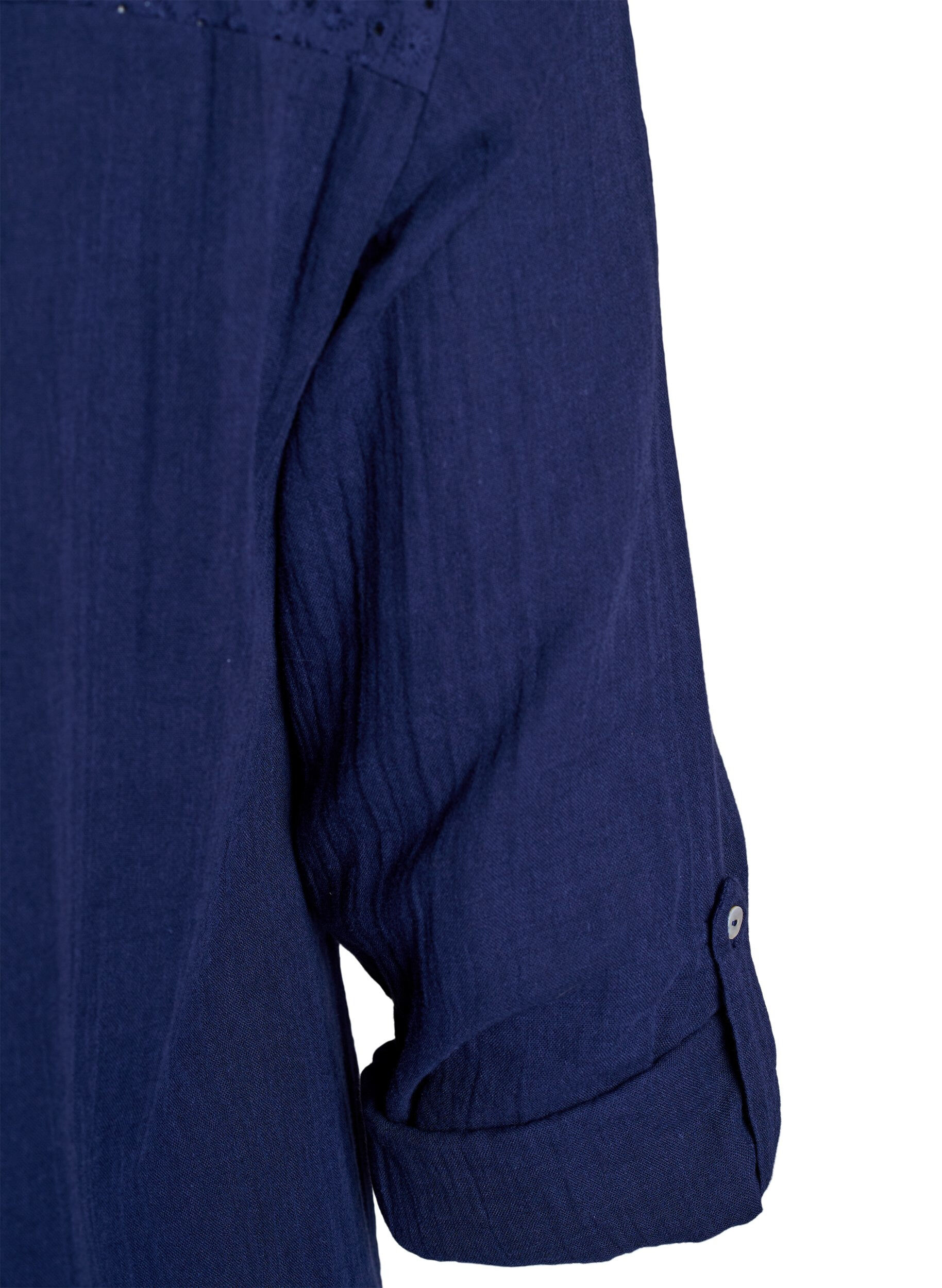 ZizziTunika i bomullsmuslin med broderie anglaise, Bl&aring;, Packshot image number 3