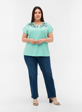 T-shirt i bomull med tryck längst upp, Cabbage FLOWER, Model image number 2